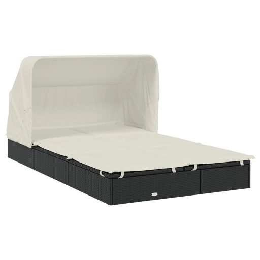 2 személyes fekete polyrattan napágy tetővel 213 x 118 x 97 cm