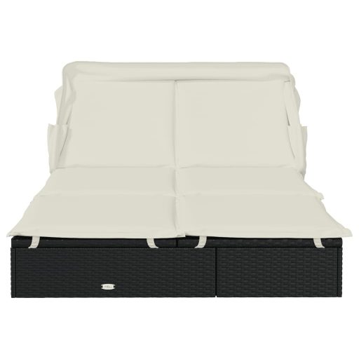 2 személyes fekete polyrattan napágy tetővel 213 x 118 x 97 cm