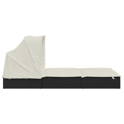 2 személyes fekete polyrattan napágy tetővel 213 x 118 x 97 cm