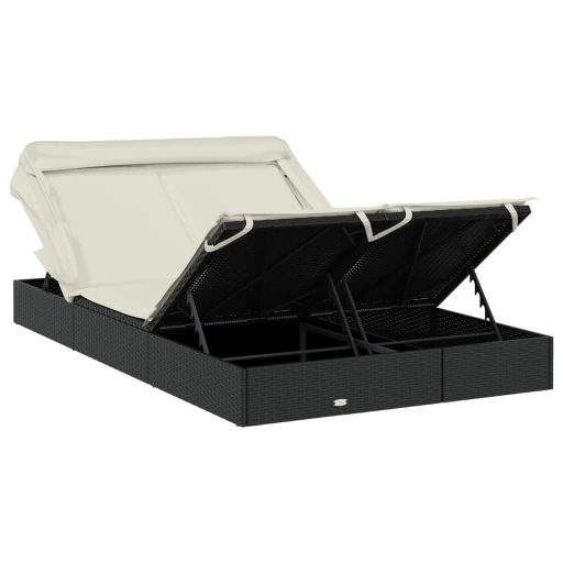 2 személyes fekete polyrattan napágy tetővel 213 x 118 x 97 cm
