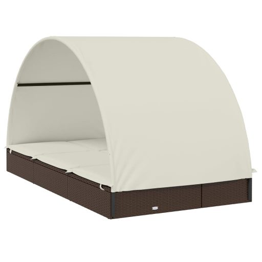 2 személyes barna polyrattan napágy kerek tetővel 211x112x140cm