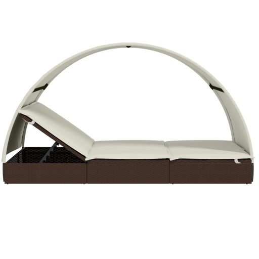 2 személyes barna polyrattan napágy kerek tetővel 211x112x140cm