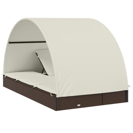2 személyes barna polyrattan napágy kerek tetővel 211x112x140cm