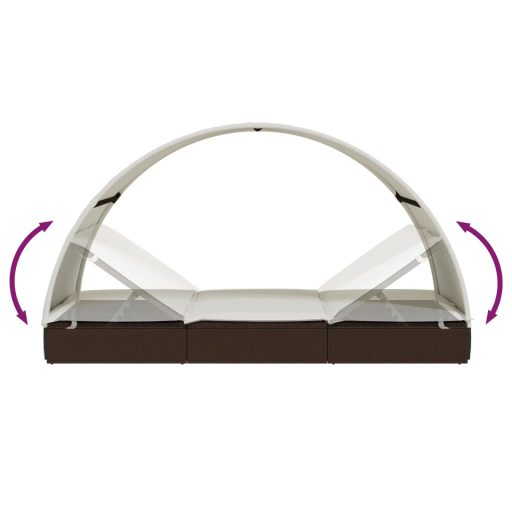 2 személyes barna polyrattan napágy kerek tetővel 211x112x140cm