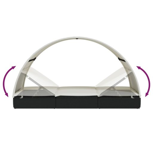 2 személyes fekete polyrattan napágy kerek tetővel 213x118x97cm