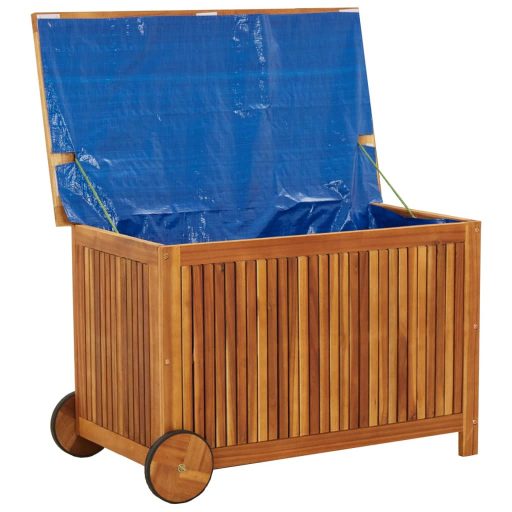 Tömör akácfa kerti tárolóláda kerekekkel 90 x 50 x 58 cm