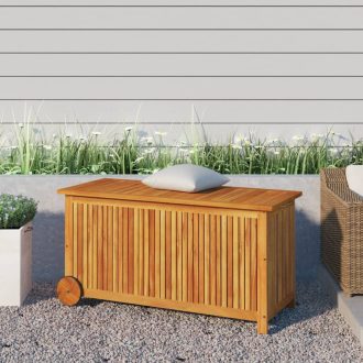   Tömör akácfa kerti tárolóláda kerekekkel 113 x 50 x 58 cm