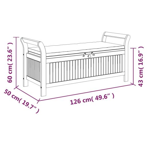 Tömör akácfa tárolópad párnával 126 cm