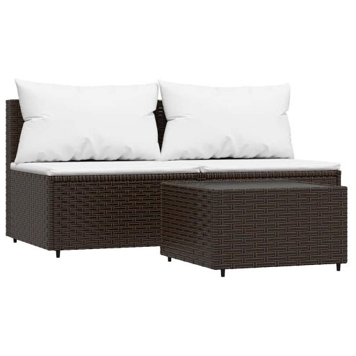3 részes barna polyrattan kerti ülőgarnitúra párnával