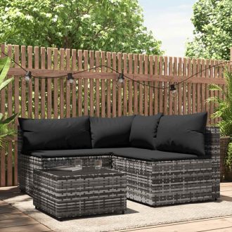   4 részes szürke polyrattan kerti ülőgarnitúra párnákkal