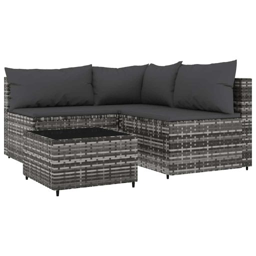 4 részes szürke polyrattan kerti ülőgarnitúra párnákkal