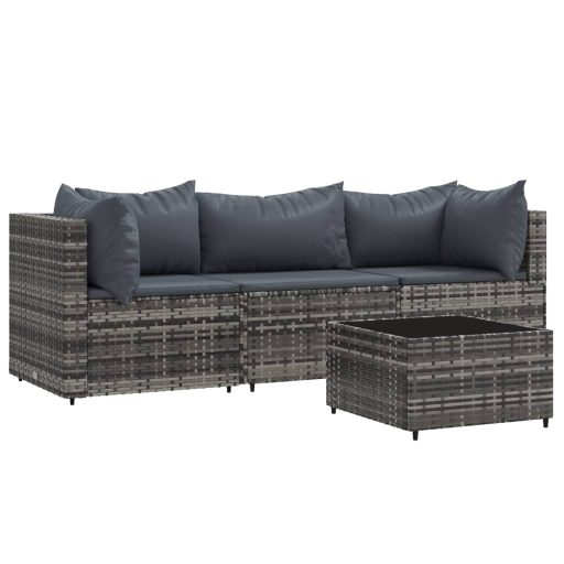 4 részes szürke polyrattan kerti ülőgarnitúra párnákkal
