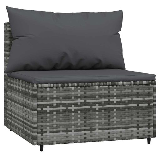 2 db szürke polyrattan kerti középső kanapé párnákkal