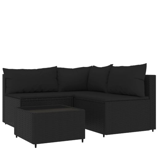 4 részes fekete polyrattan kerti ülőgarnitúra párnákkal