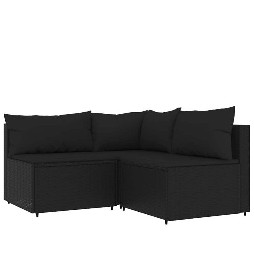 4 részes fekete polyrattan kerti ülőgarnitúra párnákkal