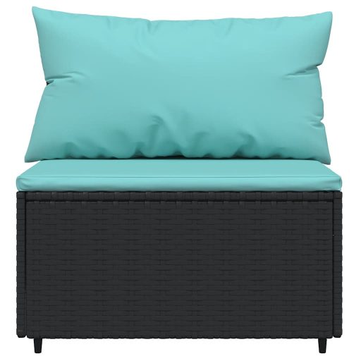 3 részes fekete polyrattan kerti ülőgarnitúra párnákkal
