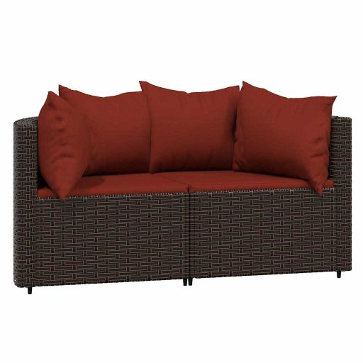 2 db barna polyrattan kerti sarokkanapé párnákkal