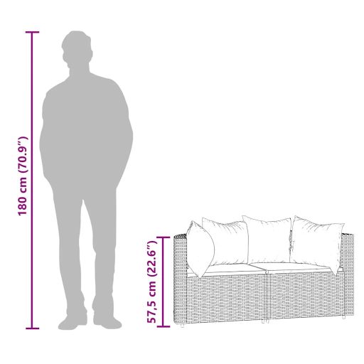 2 db barna polyrattan kerti sarokkanapé párnákkal