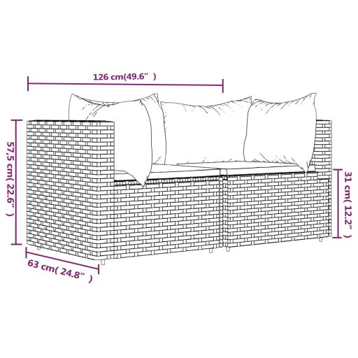 2 db barna polyrattan kerti sarokkanapé párnákkal