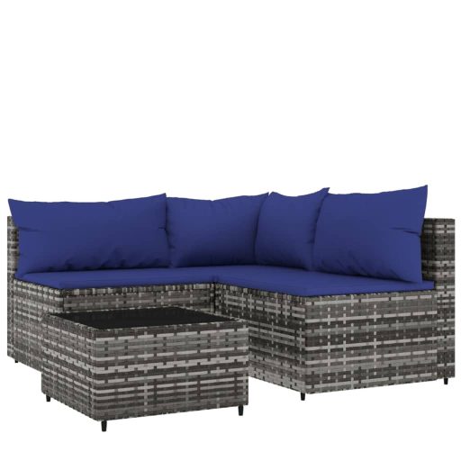 4 részes szürke polyrattan kerti ülőgarnitúra párnákkal