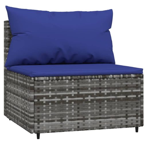 2 db szürke polyrattan kerti középső kanapé párnákkal