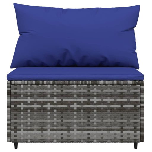 2 db szürke polyrattan kerti középső kanapé párnákkal