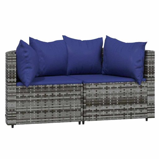 2 db szürke polyrattan kerti sarokkanapé párnával