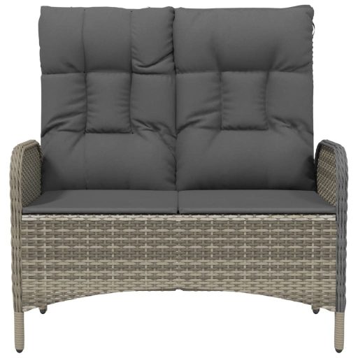 Szürke polyrattan dönthető kerti pad párnákkal 107 cm