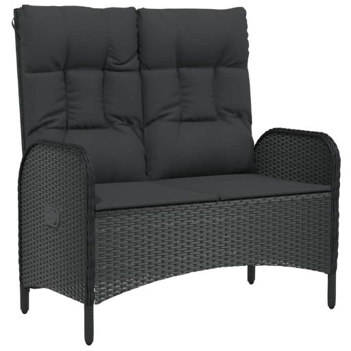 Fekete polyrattan dönthető kerti pad párnákkal 107 cm