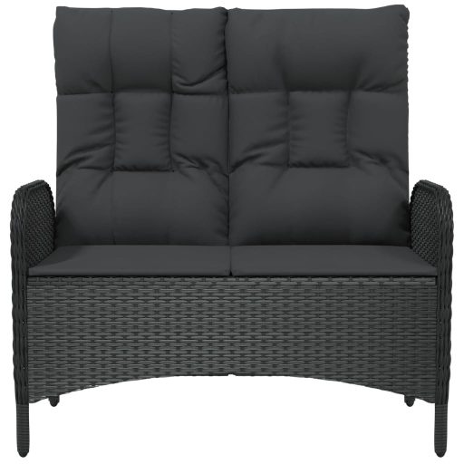 Fekete polyrattan dönthető kerti pad párnákkal 107 cm