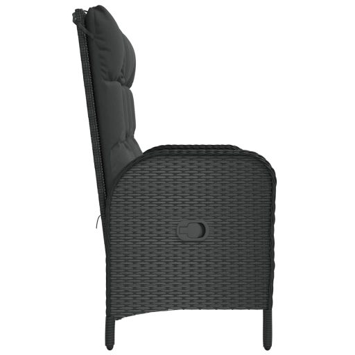 Fekete polyrattan dönthető kerti pad párnákkal 107 cm