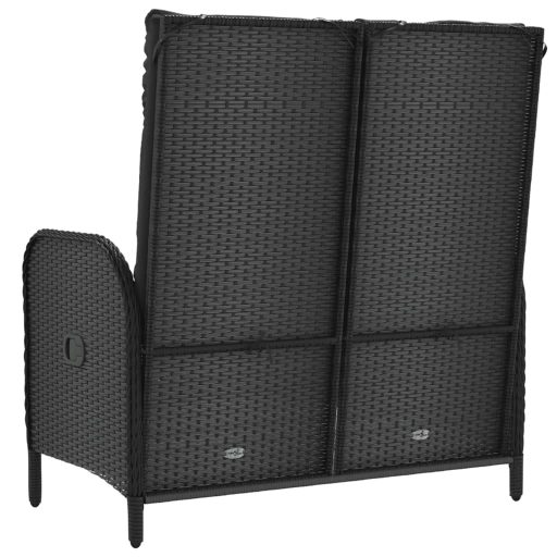 Fekete polyrattan dönthető kerti pad párnákkal 107 cm