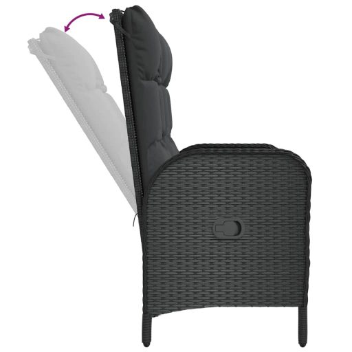 Fekete polyrattan dönthető kerti pad párnákkal 107 cm