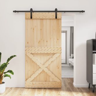   Tömör fenyőfa tolóajtó fémszerelékszettel 100 x 210 cm