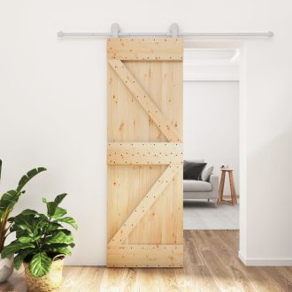   Tömör fenyőfa tolóajtó fémszerelék-szettel 70 x 210 cm