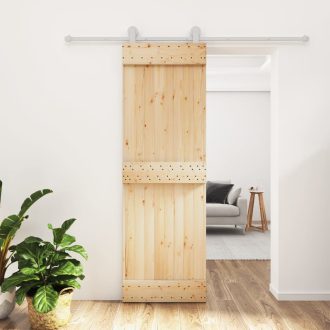   Tömör fenyőfa tolóajtó fémszerelék-szettel 70 x 210 cm