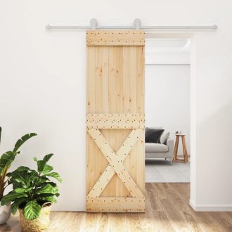   Tömör fenyőfa tolóajtó fémszerelék-szettel 70 x 210 cm