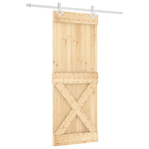 Tömör fenyőfa tolóajtó fémszerelékszettel 80 x 210 cm