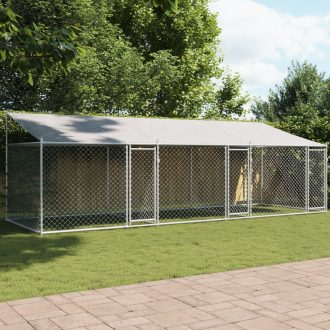   Szürke horganyzott acél kutyaketrec tetővel és ajtókkal 6x2x2 m