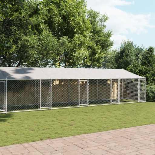 Szürke horganyzott acél kutyaketrec tetővel és ajtókkal 10x2x2m