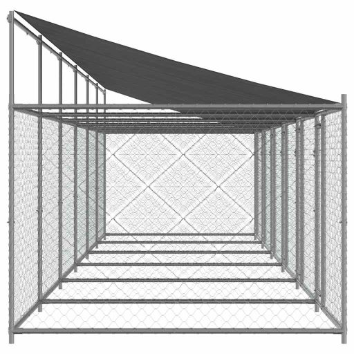 Szürke horganyzott acél kutyaketrec tetővel és ajtókkal 12x2x2m