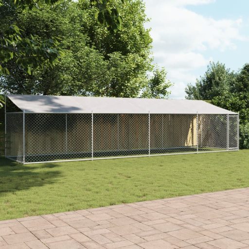 Szürke horganyzott acél kutyaketrec tetővel és ajtóval 8x2x2 m