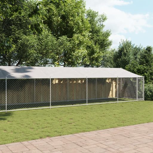 Szürke horganyzott acél kutyaketrec tetővel és ajtóval 10x2x2m