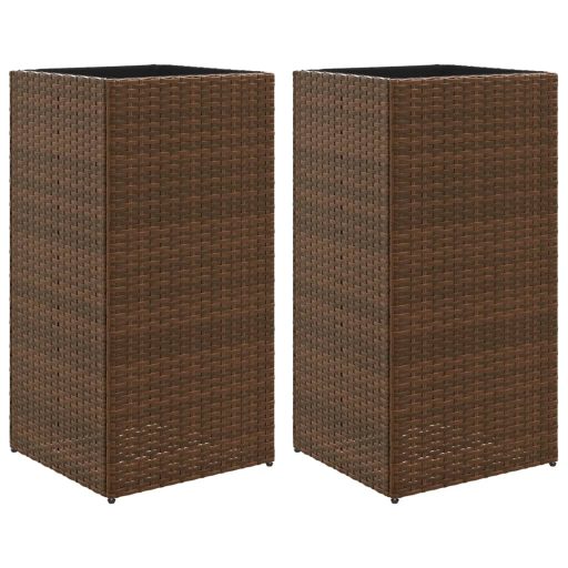 2 db barna polyrattan kerti ültetőláda 40x40x80 cm