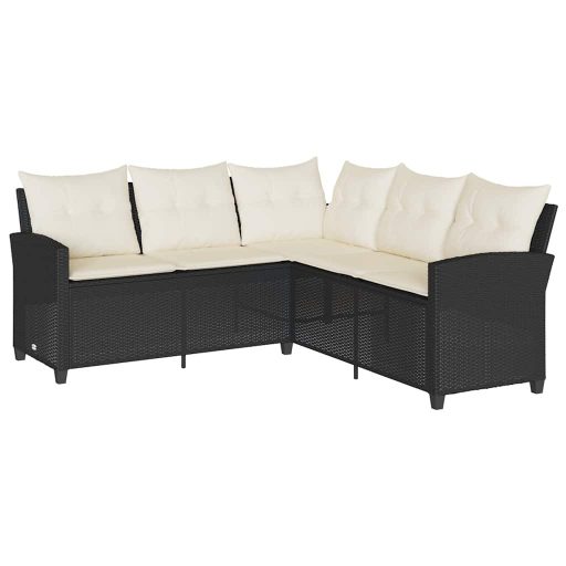 6 részes fekete polyrattan kerti ülőgarnitúra párnával L-alakú