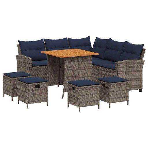6 részes szürke polyrattan kerti ülőgarnitúra párnákkal L-alakú