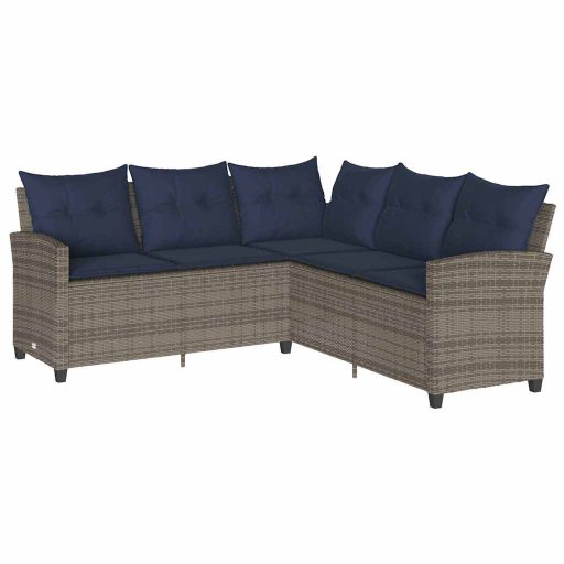 6 részes szürke polyrattan kerti ülőgarnitúra párnákkal L-alakú