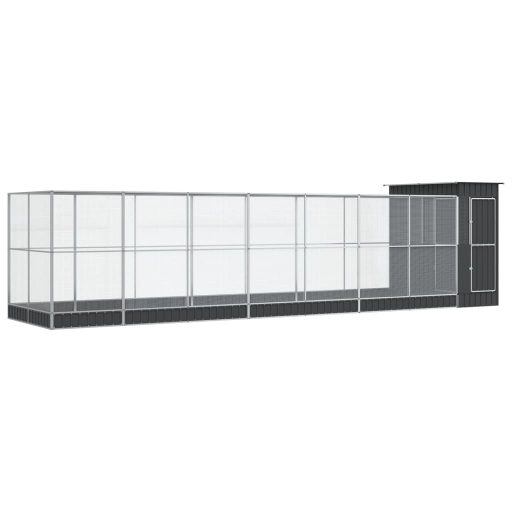 Ezüstszínű acél madárház bővítménnyel 830 x 203 x 216 cm