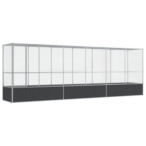 Ezüstszínű acél madárház bővítménnyel 626,5x107x212 cm