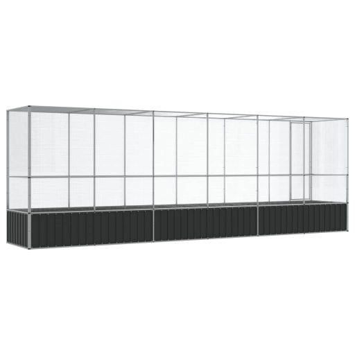 Ezüstszínű acél madárház bővítménnyel 626,5x107x212 cm